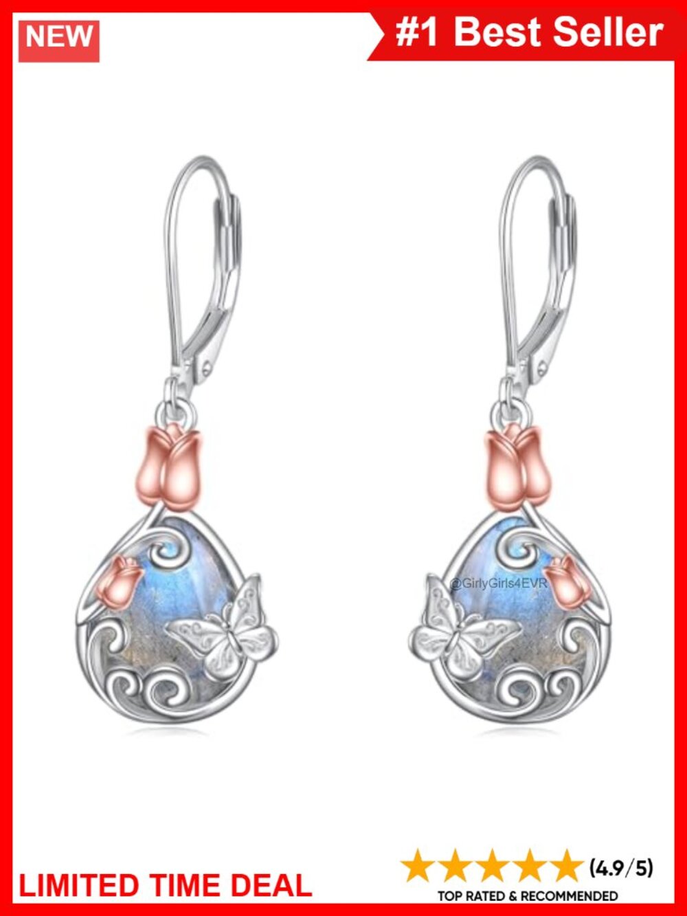 Moonstone Teardrop Dangle Earrings 925 Sterling Silver Leverback